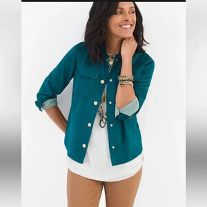 Chico’s Double Face Snap Button Sueded chore Jacket in Kelly Green
